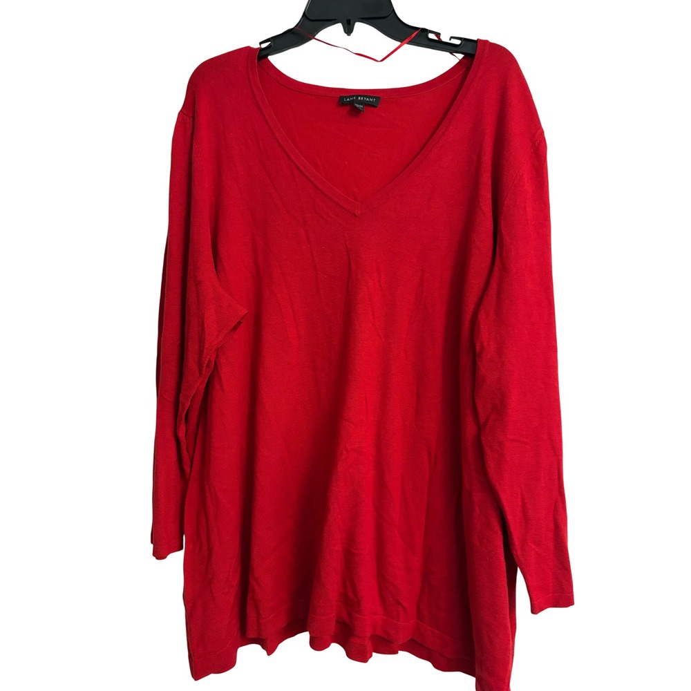 Lane Bryant V-Neck Sweater 22/24 Red Plus, Knit, Pullover, Casual, Soft, Stretch